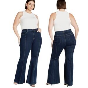 NWT City Chic Harley Mid Rise Flare Jeans Dark Denim Stretch Blue Women's 18